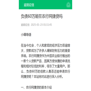 负债60万能在农行网捷贷吗-逾期征信